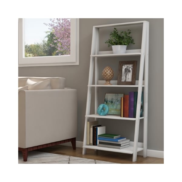 Hastings Home 4 Shelf Ladder Bookshelf, Free Standing Wooden Tiered Bookcase with Frame and Decorative Leaning Look 573576APY - main